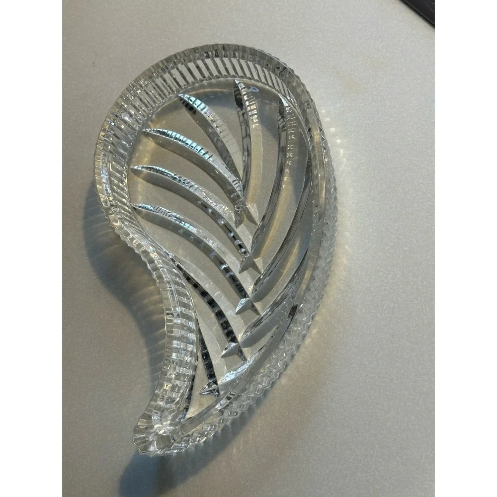 Waterford Crystal Hallmarked Leaf Paisley Shaped‎ Vanity Tray Dish From Ireland